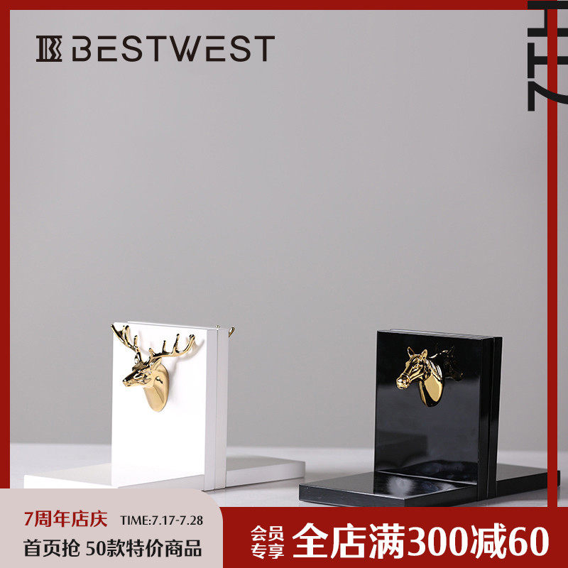 Creative deer head simulation bookcase ornament Model room Horse head fake book book by study office soft decoration Light luxury