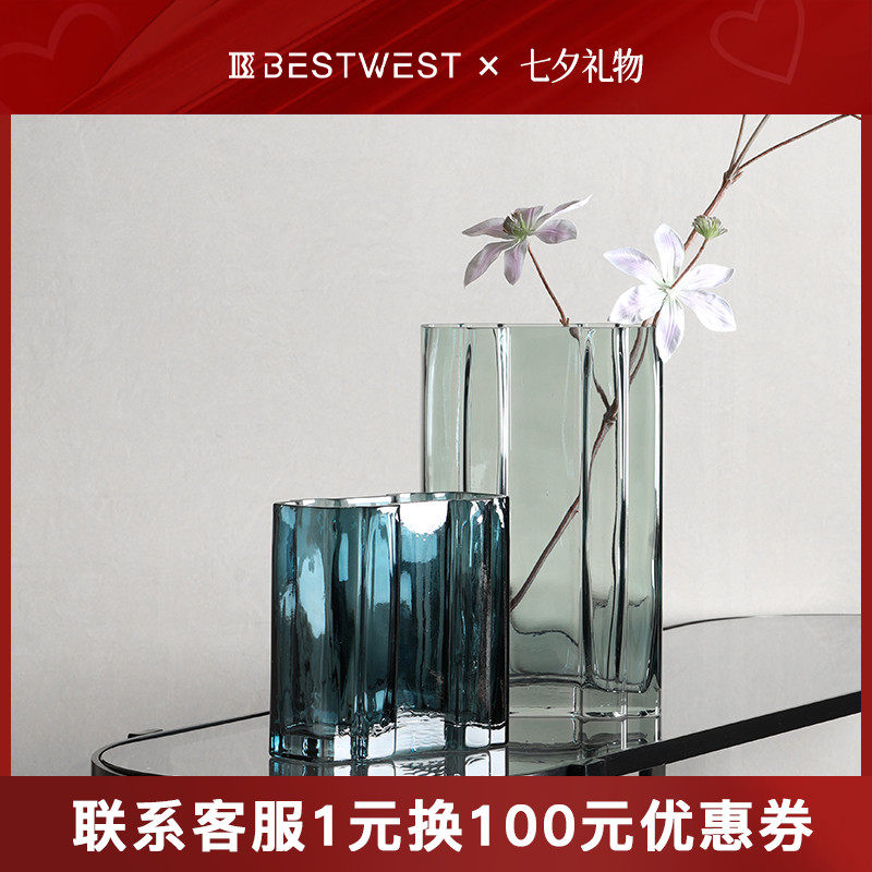 BEST WEST vertical edge glass vase pendulum pieces Nordic minimalist living-room table inserts vase decorations creativity