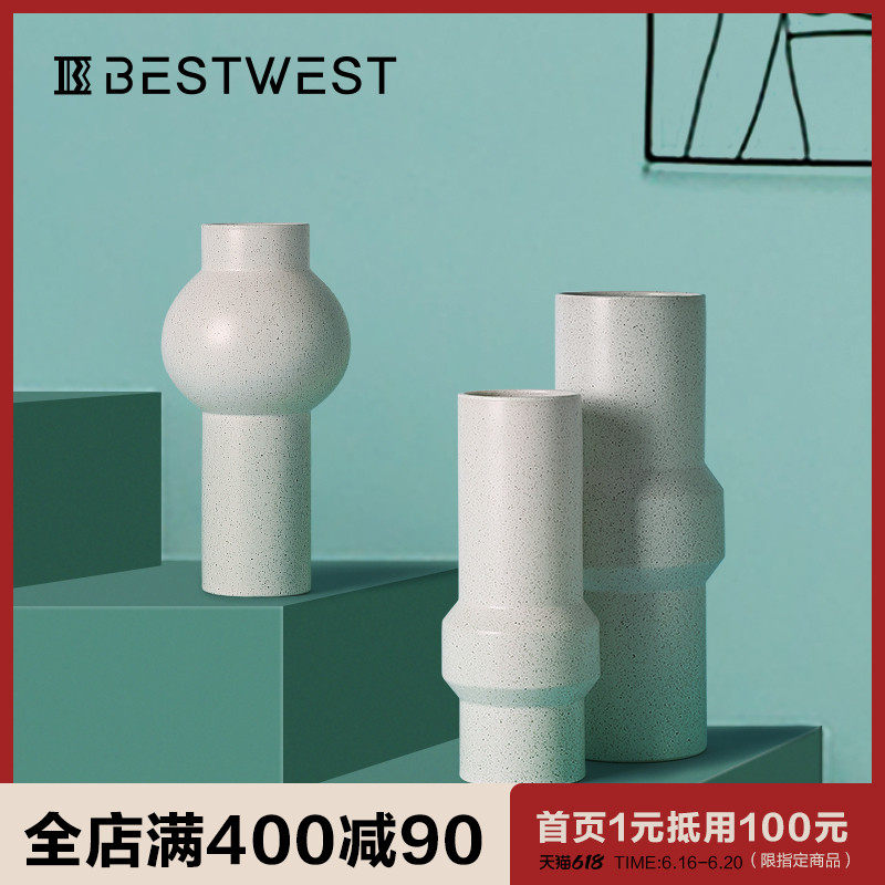 Best West Creative Ceramic Vase Ornament Modern Simple Living Room Wine Cabinet Dry Flower Vase Soft Decoration