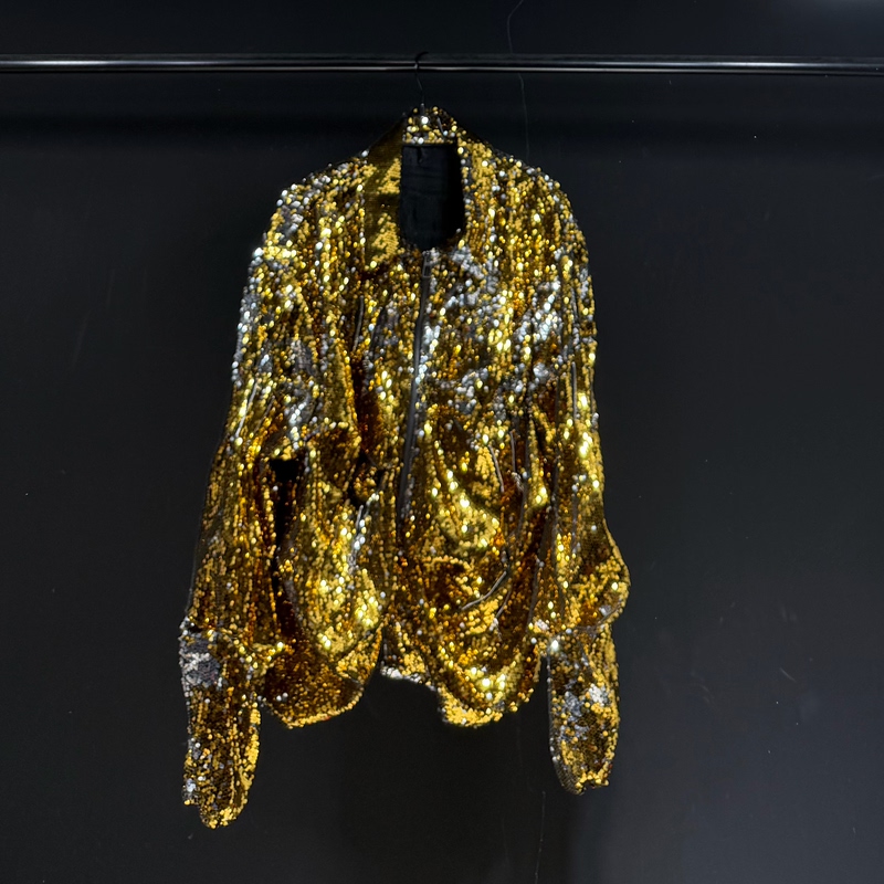 Wooster Eugene Heavy Industry Sequin Jacket Unisex Loose Trendy Coat Gold Wooster Eugene Heavy Industry Sequin Jacket Unisex Loose Trendy Coat Gold