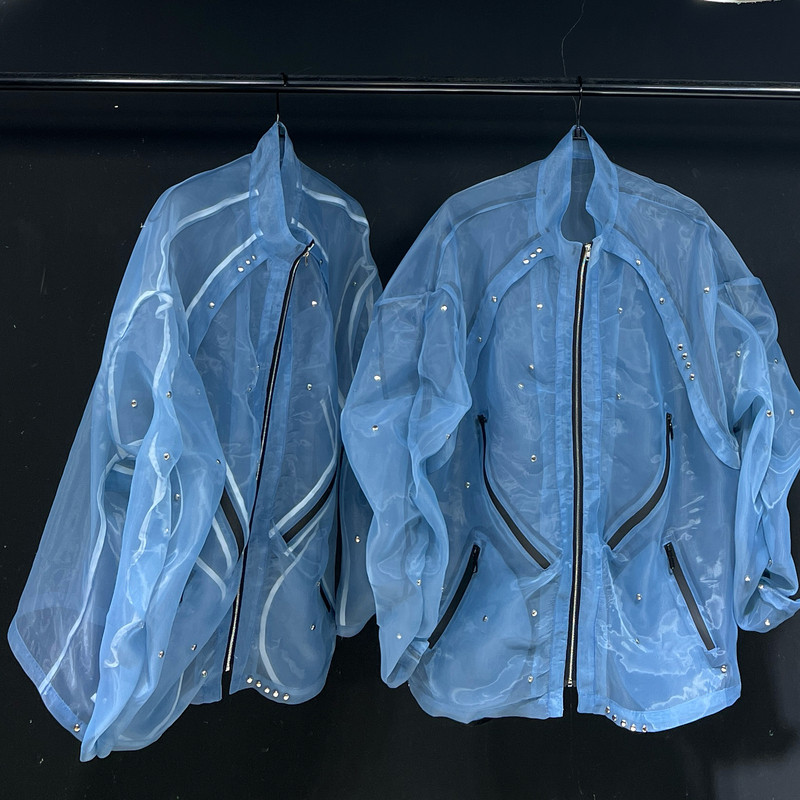 Wooster Eugene Original Design 2025 New Blue Organza Loose Casual Long-Sleeved Shirt