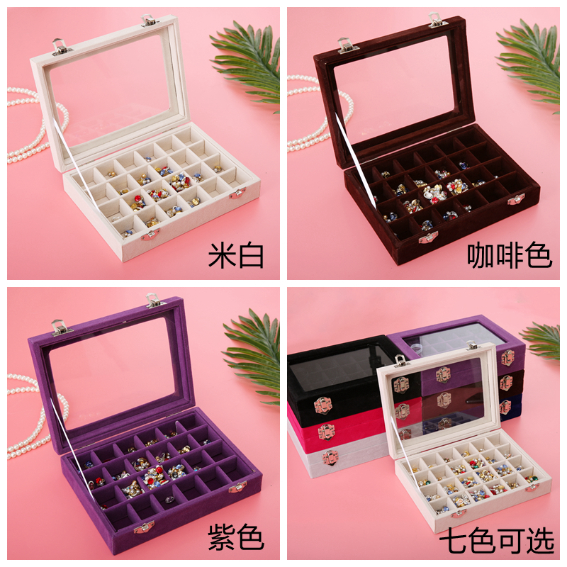 Nail khoan hộp đồ trang sức hộp cao cấp hộp đồ trang sức thủy tinh bìa công cụ khoan hộp kim cương Úc 24 hộp lưu trữ nhung - Công cụ Nail phụ kiện làm nail