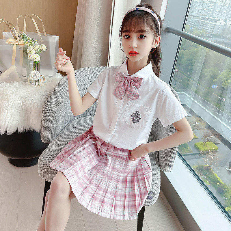 Japanese children's kindergarten suit Girls ' summer clothing short-sleeved Western school net Red college style JK uniform two-piece set