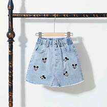 2021 new middle and small children A word small skirt Korean version of Mickey embroidery denim girls skirt summer