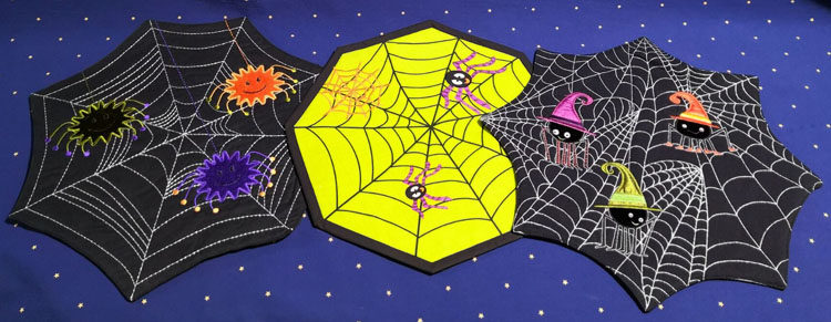 Multiangular table fabric dining mat 110T2 for 3 embroidery spiders in Halloween series