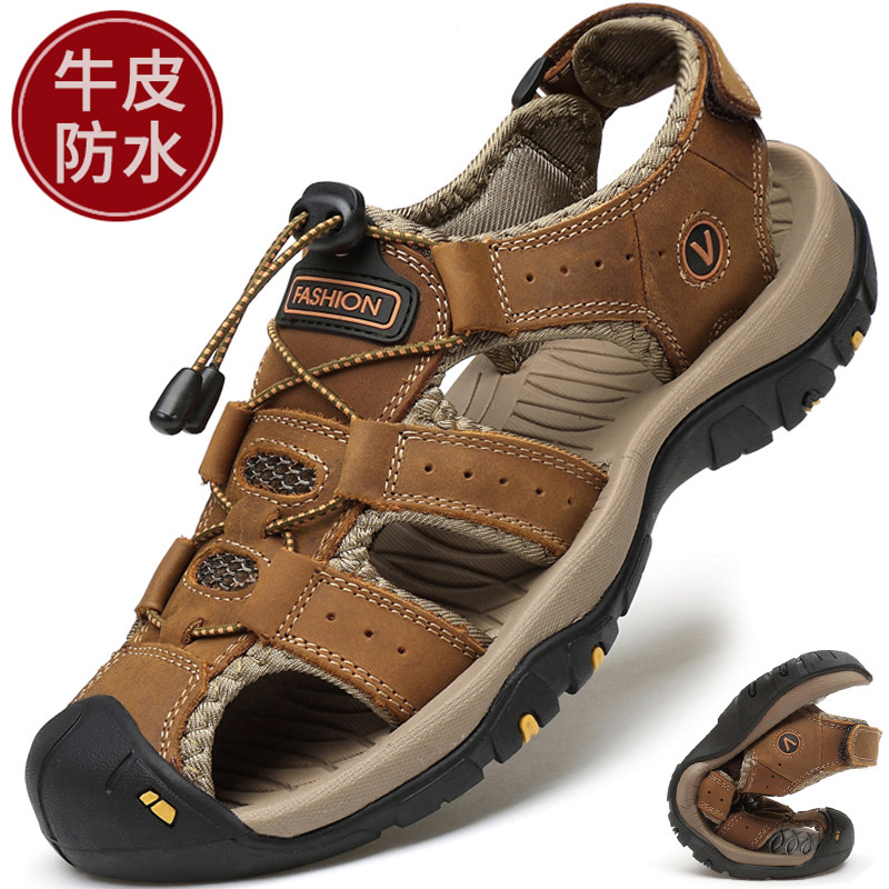 Genuine Leather Sandals Male Tide Outdoor Sports Baotou Casual Shoes Slippers 2021 New Summer Breathable Men Beach Shoes