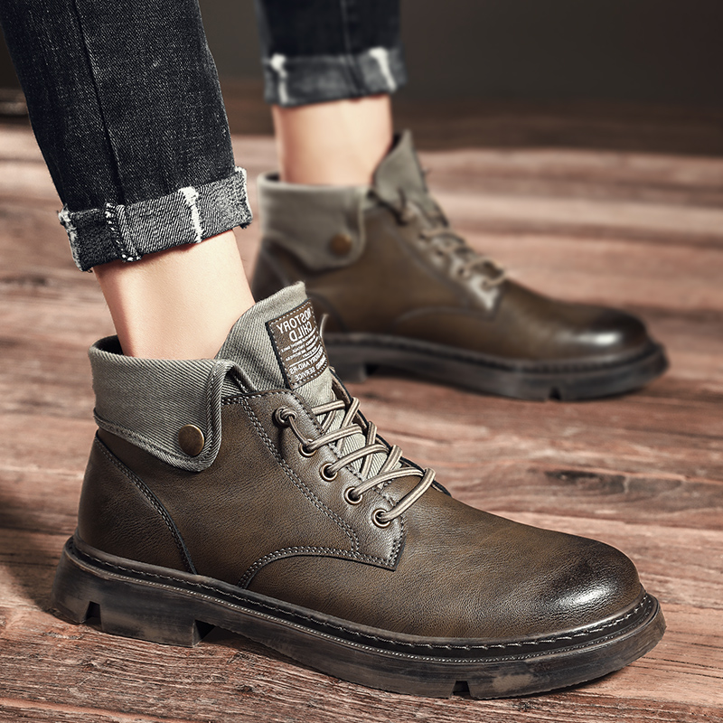Martin boots men's 2021 autumn new high-top leather shoes British style casual leather boots men's spring and autumn men's shoes trendy shoes - Taobao
