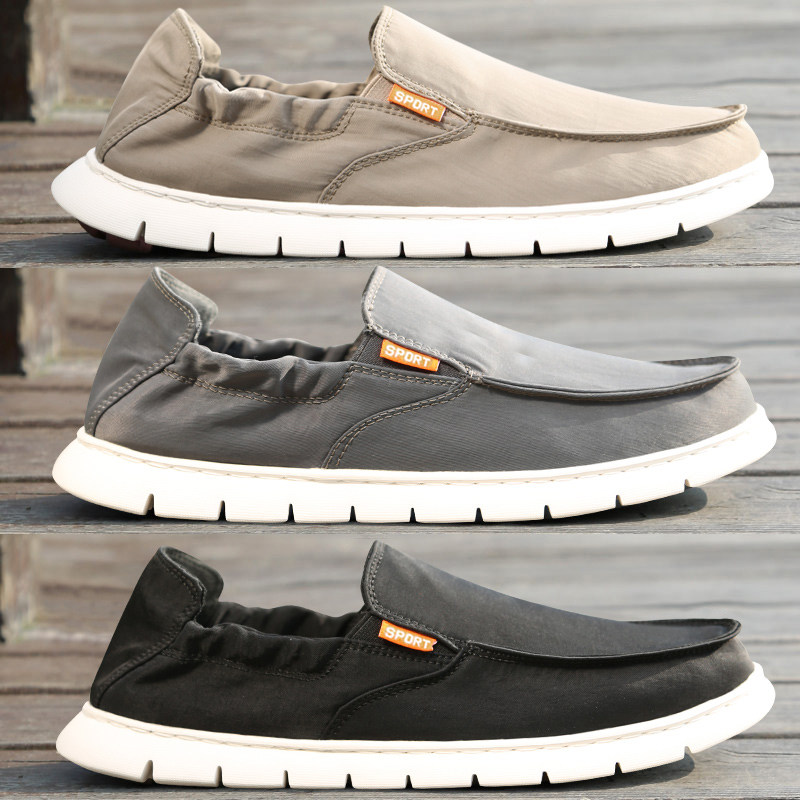 2021 Summer Old Beijing Cloth Shoes Men Casual Summer Breathable Canvas Sloth Shoes A Foot Pedal Deodorant Men's Shoes