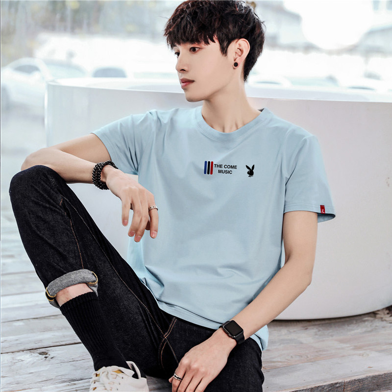 2022 new playboy men's short-sleeved T-shirt cotton round neck slim half-sleeved T-shirt trend youth tops