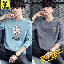 Flowers Playboy Men Long Sleeves T-shirt Spring Fall Pure Cotton Round Collar Blouses Bottom Tide Fluid-Shirt Mens Clothing