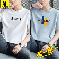 2 pieces Playboy men short sleeve T-shirt 2022 new mens clothing half sleeve round collar pure cotton blouse trend