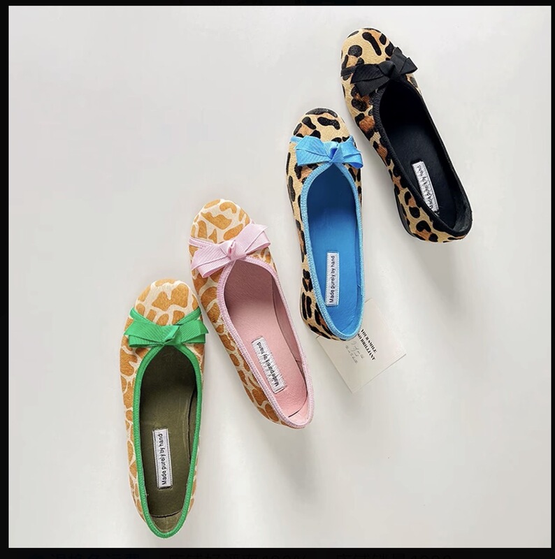 High-Quality Horsehair French Round-Toe Slip-On Leopard Print Shoes A9-11
