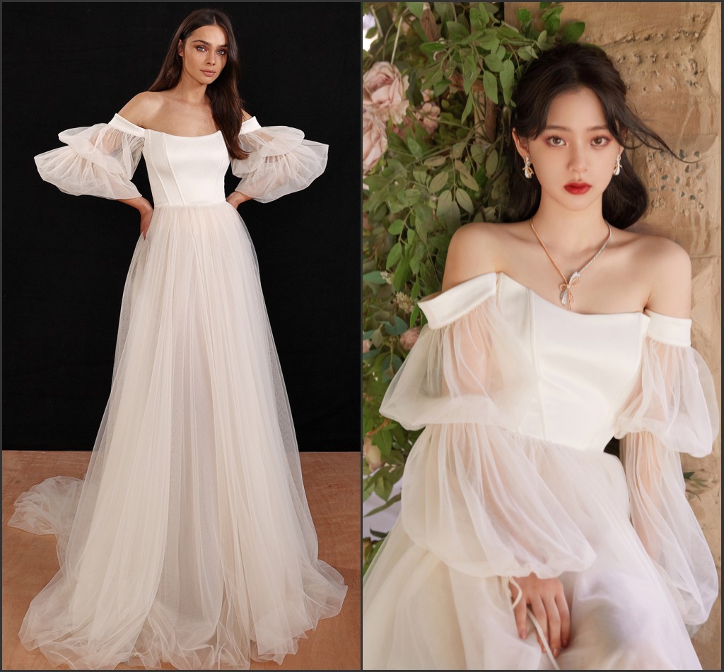 Straight Shoulders New Son Ensemble Retro Light Wedding Dresses Outdoor Lawn Beach Wedding Travel Brief Bride to greet Bing