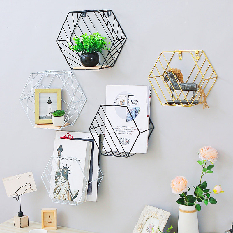 Minimalist Nordic wind wall Shelves Combined Wall Hangings Living-room Bedrooms Shop Hexagon Decor Collection