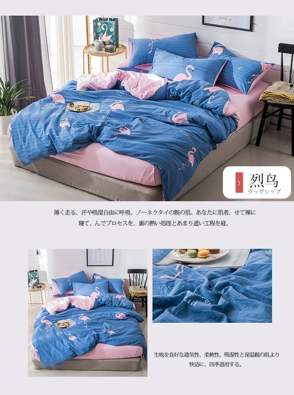 Nam Cực khỏa thân rửa sạch bông denim lanh chăn giường 1.8m ký túc xá độc thân ba mảnh phù hợp - Bộ đồ giường bốn mảnh