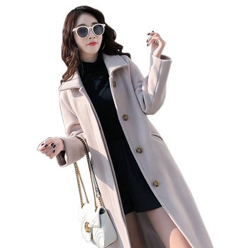 Hepburn style korean style thickened single-breasted woolen coat