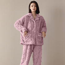 Beautiful Snowy Coral Suede Flap Pyjamas Woman Autumn Winter Plus Suede Thickened Warm Can External Wear Ladys Home Suit Suit