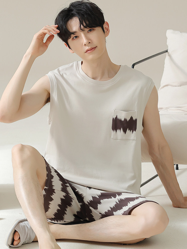 Men's 100% Cotton Sleeveless Tank & Shorts Pajama Set – Lightweight Summer Sleepwear, Breathable Lounge Set for Teens & Adults - Image 2