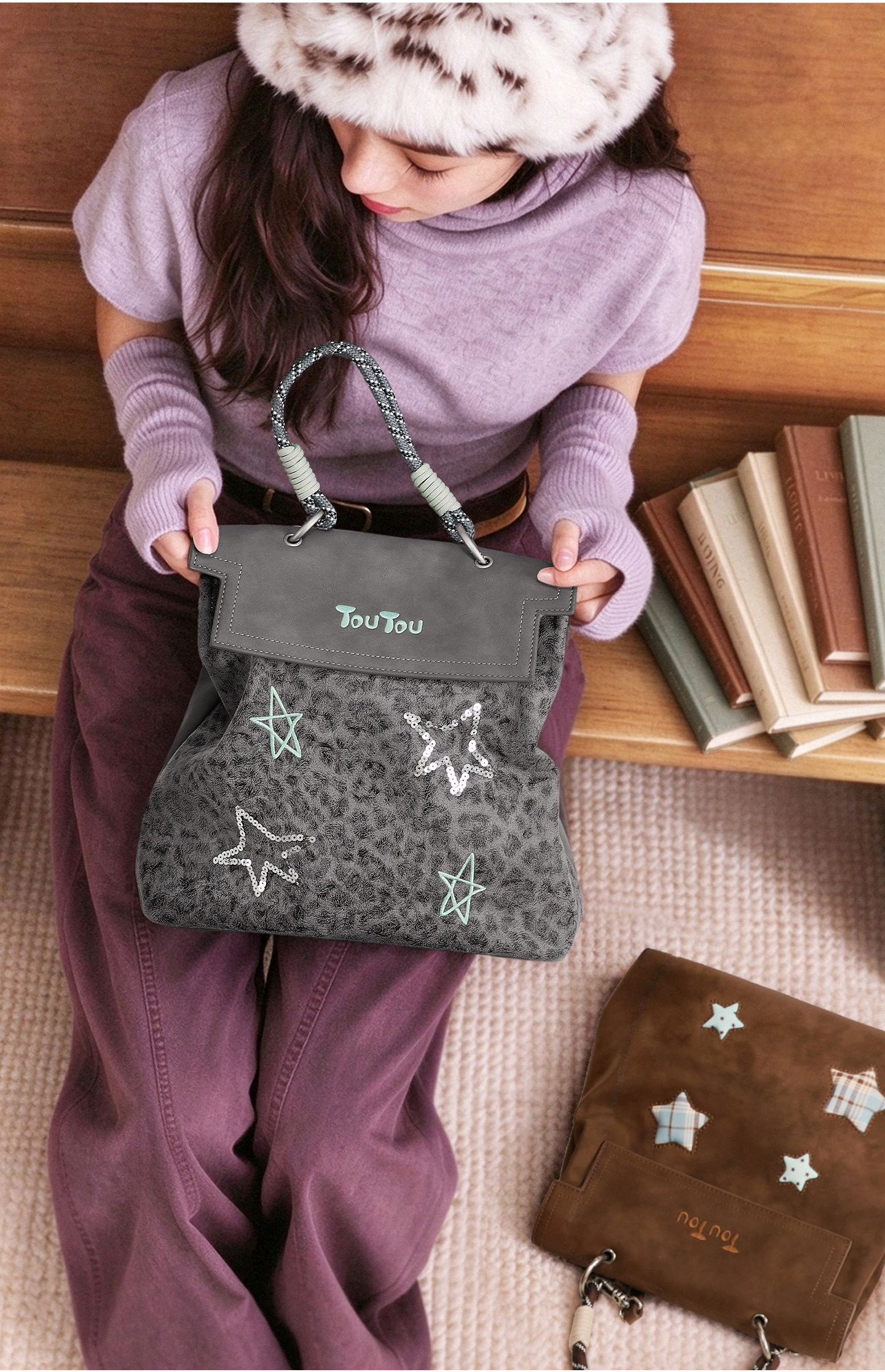 TOUTOU nut Grey Leopard Print Backpack