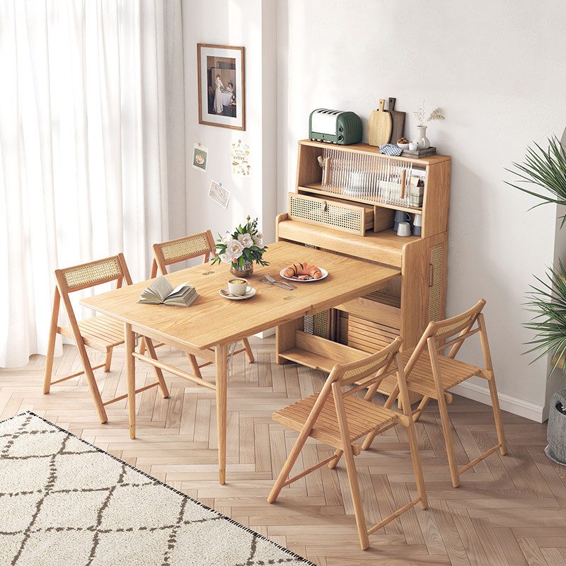 Warners Japanese-style folding dining table and dining cabinet integrated household small apartment Nordic solid wood feet can store dining table and chairs
