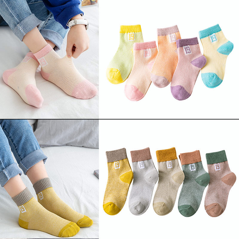 19 Letter Female Mesh + 19 Letter Male Mesh (10 Pairs In Total)children Socks pure cotton spring and autumn Thin Boy girl Middle tube socks Zhongda Tong Xinjiang cotton baby Mesh socks summer