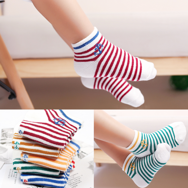 46 Anchor (5 Pairs)children Socks pure cotton spring and autumn Thin Boy girl Middle tube socks Zhongda Tong Xinjiang cotton baby Mesh socks summer