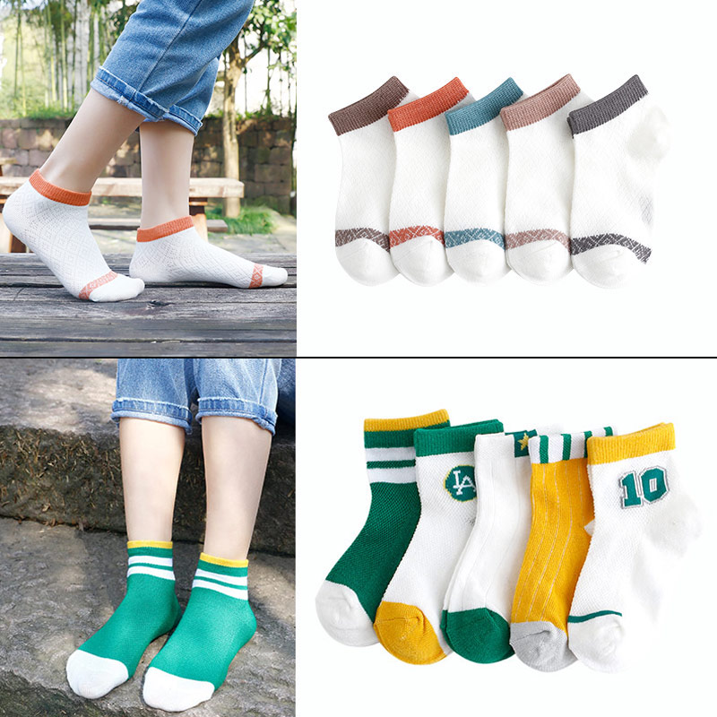 Socks Stripe + 01 Sport Green (10 Pairs In Total)children Socks pure cotton spring and autumn Thin Boy girl Middle tube socks Zhongda Tong Xinjiang cotton baby Mesh socks summer