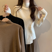 Pregnant womens knitted sweaters autumn and winter clothing fashionable individuality irregular thickened warm tops large size half turtleneck maternity sweaters