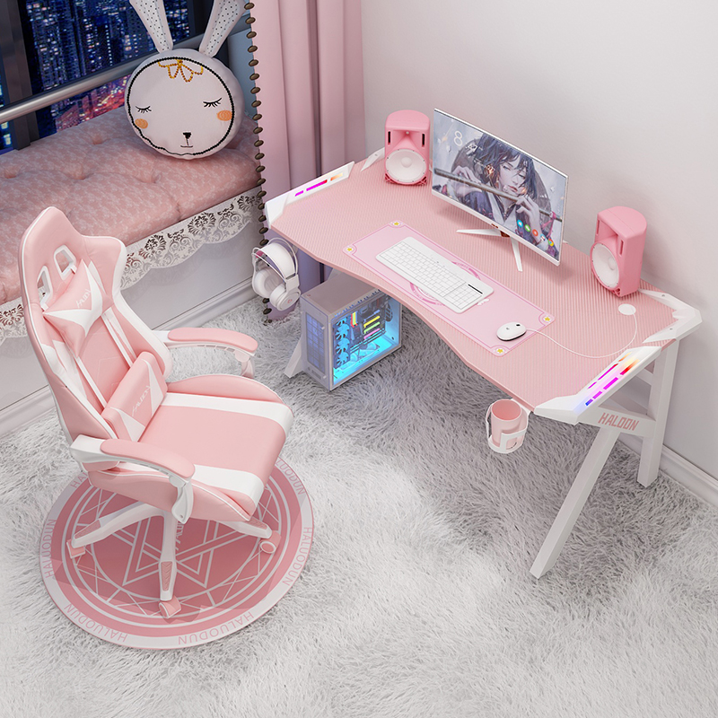 Pink gaming table computer desktop table game girl home table live table and chair set combination net red desk