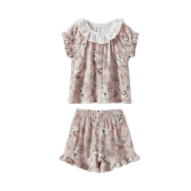 New product Manxi childrens home clothes silk linen cotton pajamas swan dance girls suit short-sleeved summer baby pajamas