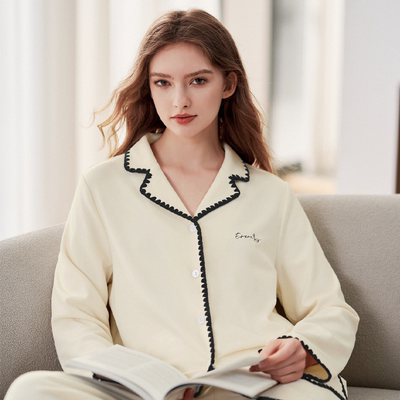 Manxi Maternity Pajamas Autumn/Winter Volcanic Flannel Pure Cotton Sleepwear Warm Nursing Homewear Set for Postpartum Women — 2