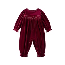 Manxi high-definition velvet baby jumpsuit early autumn winter outing clothes for men and women baby 2024 new khaki