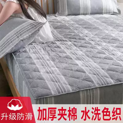 Thickened washed cotton linen single piece mattress cover cotton cotton Simmons protection bed cover non-slip fixing