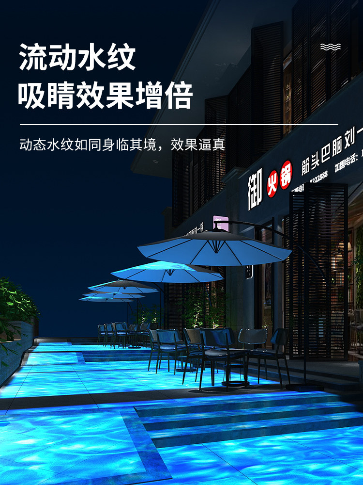 LED dynamic water pattern light Water ripple logo projection light Hotel aquarium remote control DMX512 synchronous linkage Outdoor waterproof full color high-power running water effect Fish project lighting customization