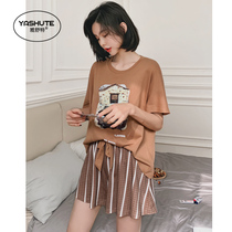 Spring and summer women's pajamas suit sweet and lovely cotton can be worn outside home clothing summer cotton pajamas two-piece suit