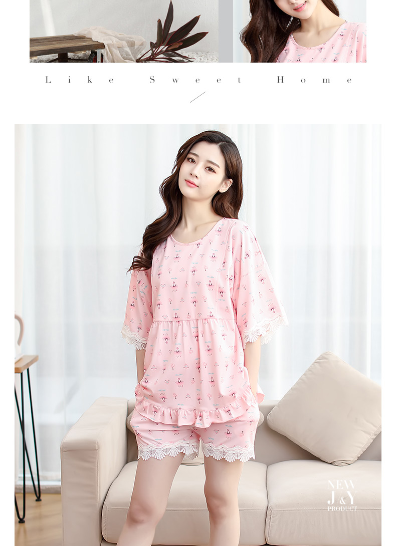 Quần cotton cotton cotton tháng tháng dành cho phụ nữ mang thai Bộ đồ ngủ mùa hè dễ thương Quần short ngắn tay sau sinh cho con bú dịch vụ điều dưỡng tại nhà - Giải trí mặc / Mum mặc đồ bộ sau sinh cao cấp