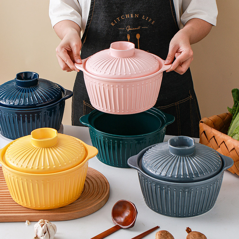 Nordic Twin Ear Soup Bowl Home Bowl Gong Large Flour Bowl of sour Vegetable Fish Large Basin Bowl with lid Tonpot Ceramic Bowl Cutlery