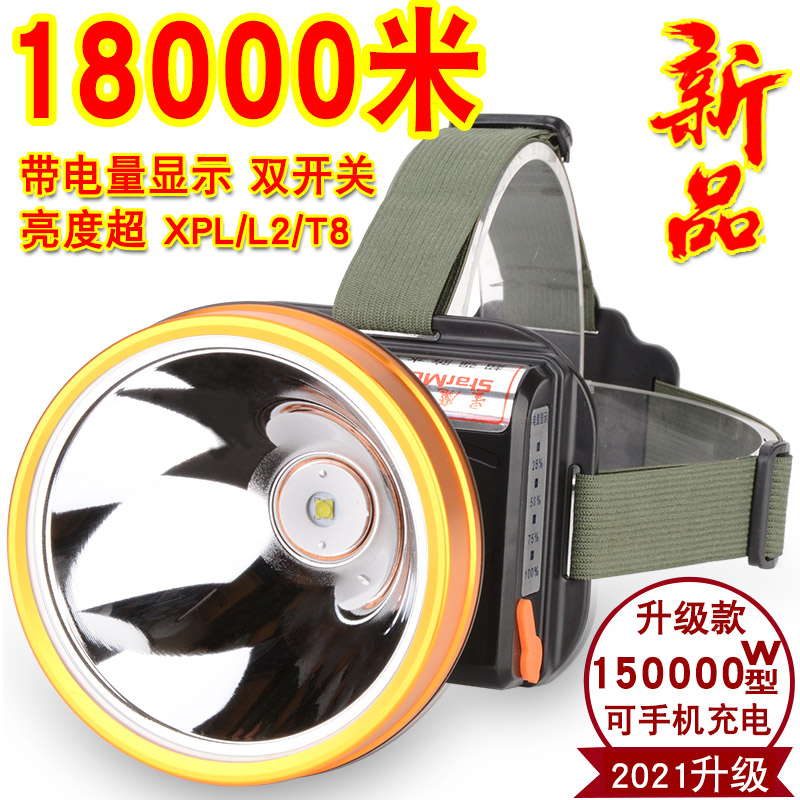 2021 headlight charging super bright head mounted quad core p200 night fishing miner lamp hernia long shot 3000