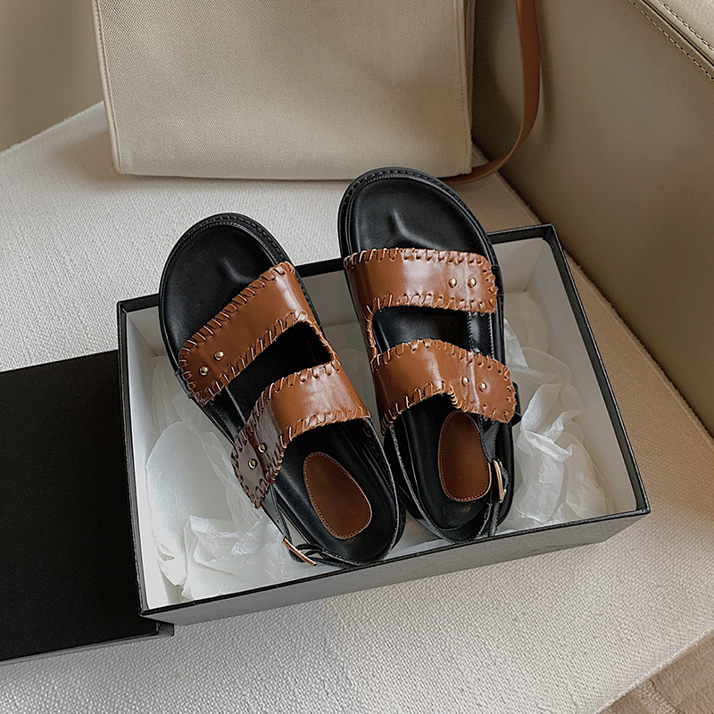 Forest Large Strangeness ~ Small Crowd 2021 New Sandals Women's Dew Toenails 100 Hitch Flat-bottomed Roman Sandal Women 