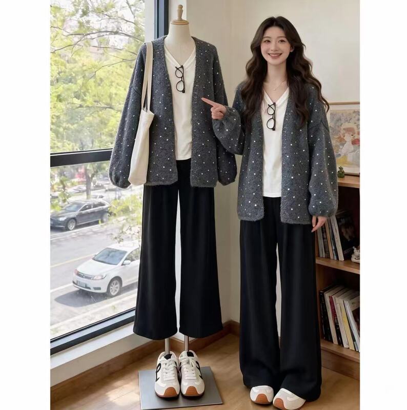 Autumn and Winter Versatile Retro Polka Dot Lantern Sleeve Knitted Cardigan for Women, Lazy Style, Slimming, Fashionable Loose Coat Top Autumn and Winter Versatile Retro Polka Dot Lantern Sleeve Knitted Cardigan for Women, Lazy Style, Slimming, Fashionable Loose Coat Top