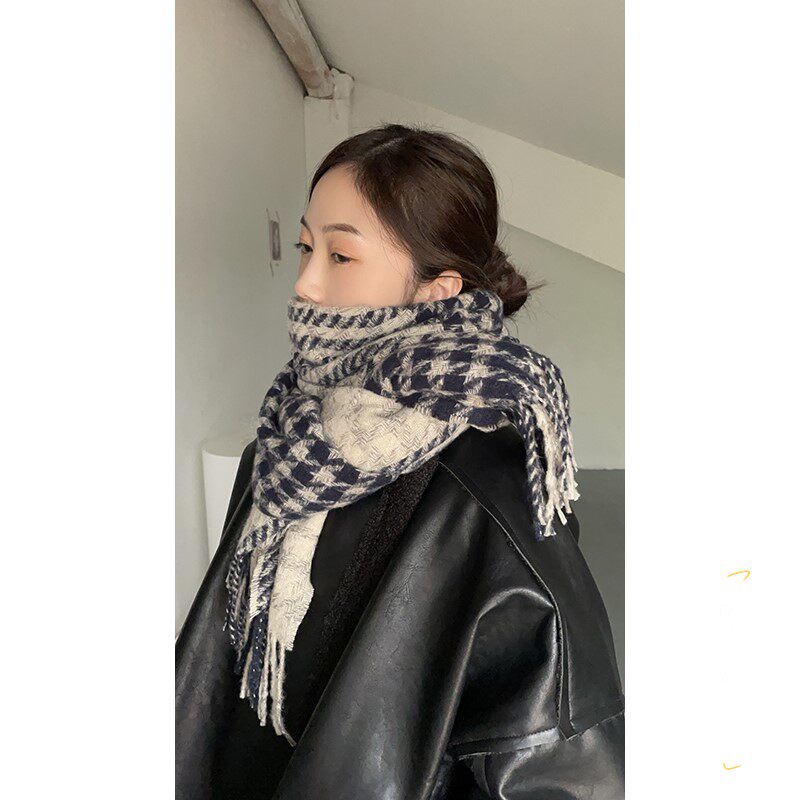 Japanese GP temperament houndstooth double-sided student warm scarf Korean version casual wild scarf female winter