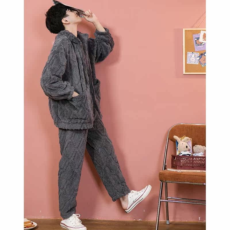 Japanese GP Coral Suede Pyjamas for men's autumn winter Thickened Warm Men Winter Plus Suede Couples Suit Women