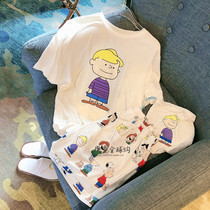 Japan JULIPET Modal Snoopy Flying Elephant Pajamas Women Summer Short Sleeve Home Clothes Set