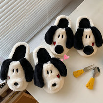 Japanese GP Winter Indoor Warm Plush Cotton Slippers Cute Puppy Cartoon Home With Non-slip Cotton Shoes Women