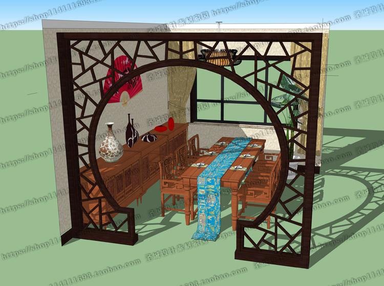 su模型草图大师中式家具桌椅床榻案台屏风博古架室内家装...-7
