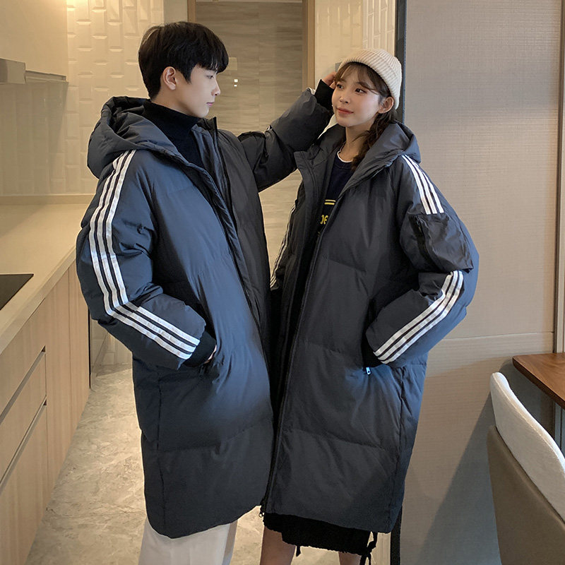 2021 down jacket couple medium and long model over the knee thick men and women hooded national tide loose warm winter wild trend
