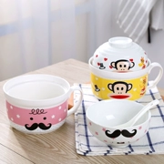 Căng tin hoạt hình bát phở ăn liền với nắp phở ngay lập tức bát súp có tay cầm lớn đựng đồ ăn trưa cho học sinh để gửi đũa đũa - Hộp cơm điện sưởi ấm