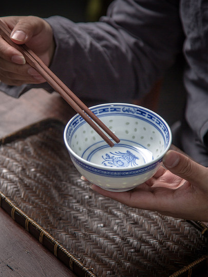 Blue and White Porcelain Bowl, Household Rice Bowl, Chinese Traditional Retro 5inch Orchid Bowl, Old-Fashioned Blue Flower Bowl, Ceramic Rice Bowl