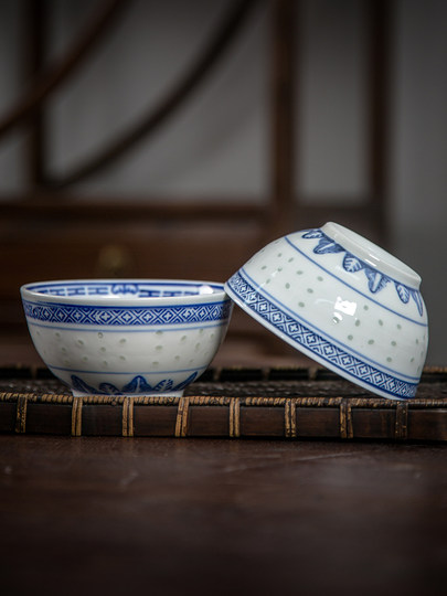 Blue and White Porcelain Bowl, Household Rice Bowl, Chinese Traditional Retro 5inch Orchid Bowl, Old-Fashioned Blue Flower Bowl, Ceramic Rice Bowl