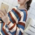 Áo len sọc sớm nữ mùa thu 2019 mới cổ tròn phiên bản Hàn Quốc của áo len chui đầu áo khoác ngoài mặc ngoài - Vòng cổ áo len Vòng cổ áo len